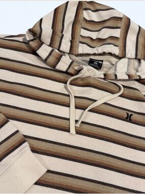 Hurley Men’s Striped Crewneck Hoodie in Cream, Brown and Black